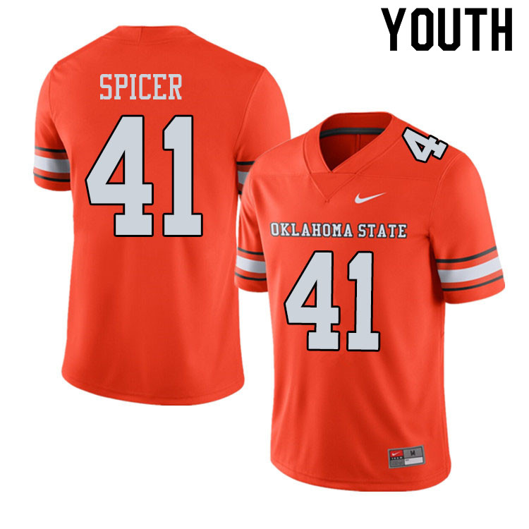 Youth #41 Braden Spicer Oklahoma State Cowboys College Football Jerseys Sale-Alternate Orange - Click Image to Close